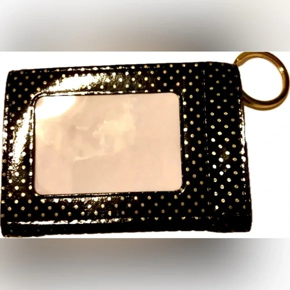 Kate Spade Small Black Polka Dot Mini Fold Snap Wallet, Black/Gold, Very Cute - Picture 4 of 4